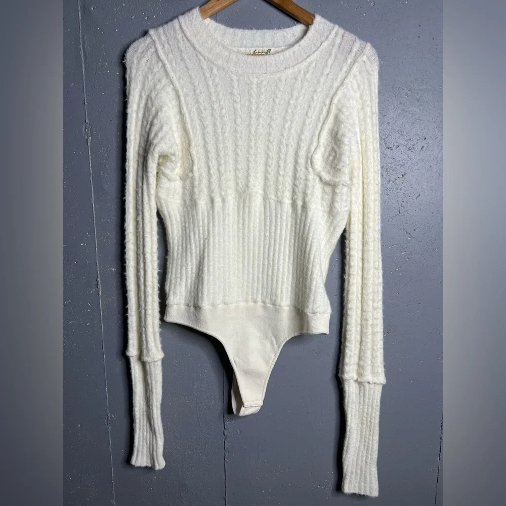 Free People Keep Me Warm Bodysuit Coconut Milk Ivory White Women's Size XL